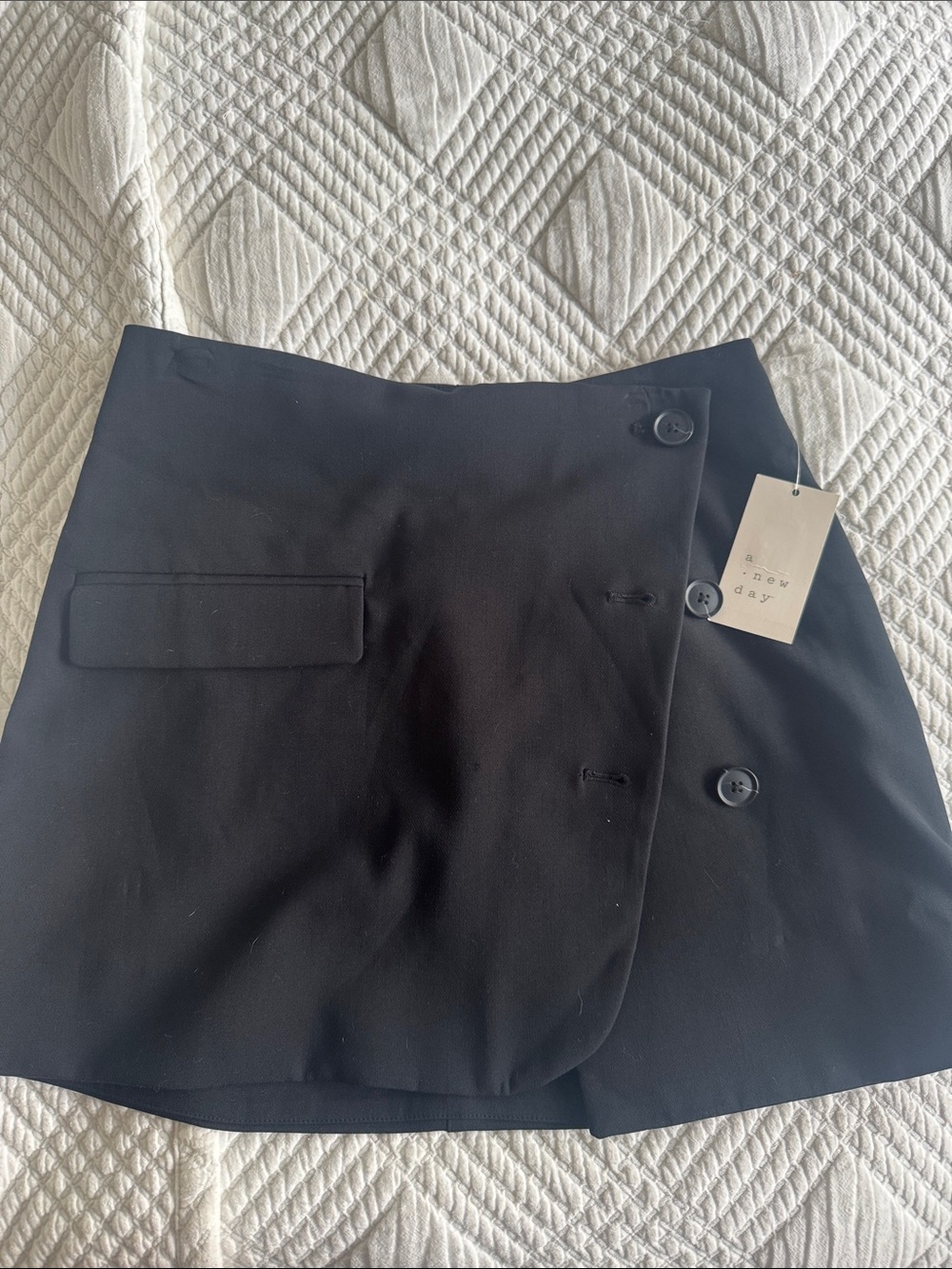 a new day Black Button-Front Wrap Mini Skirt